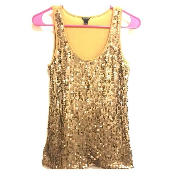 Ann Taylor gold sequins scoop neck tank size S - Picture 1 of 3